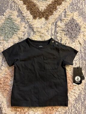 Volcom Kids Black Short Sleeve Tee with Chest Pocket and Snap Shoulder